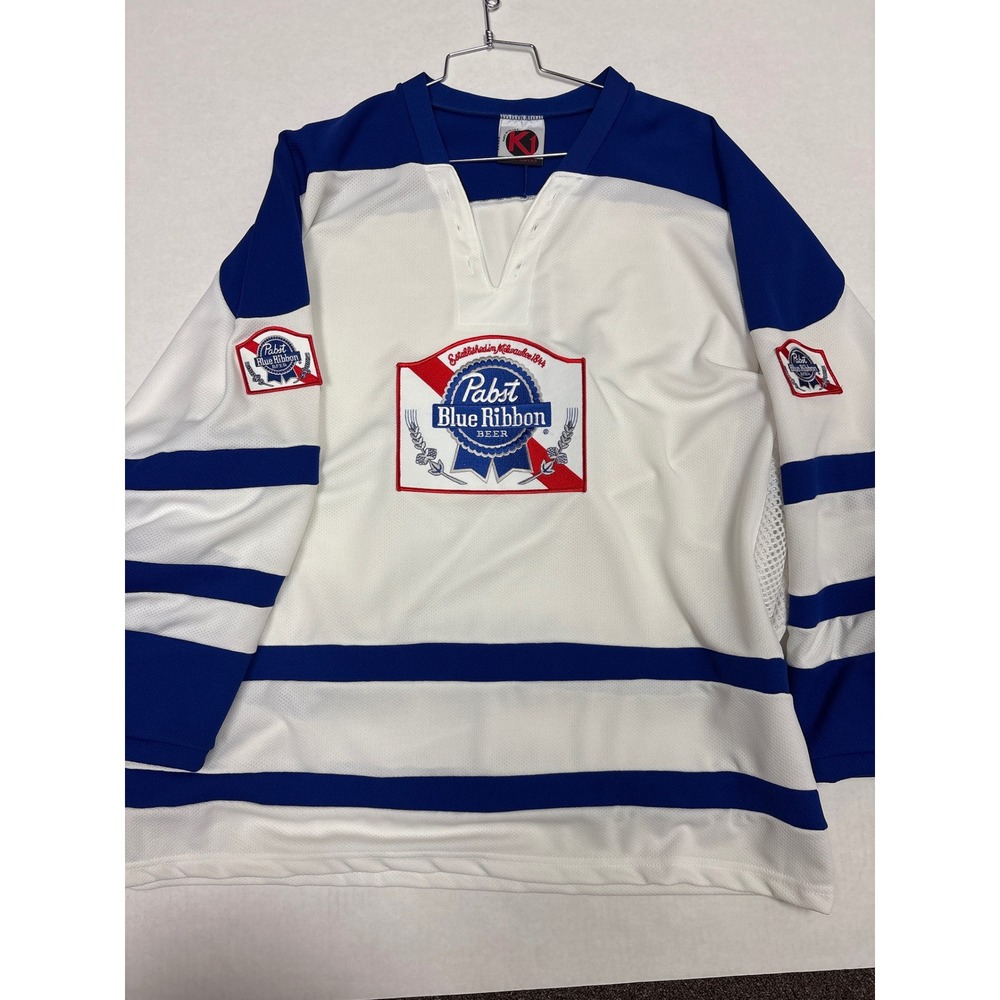 Vintage Pabst Blue Ribbon PBR Hockey Jersey K1 Sportswear XXL Blue White USA